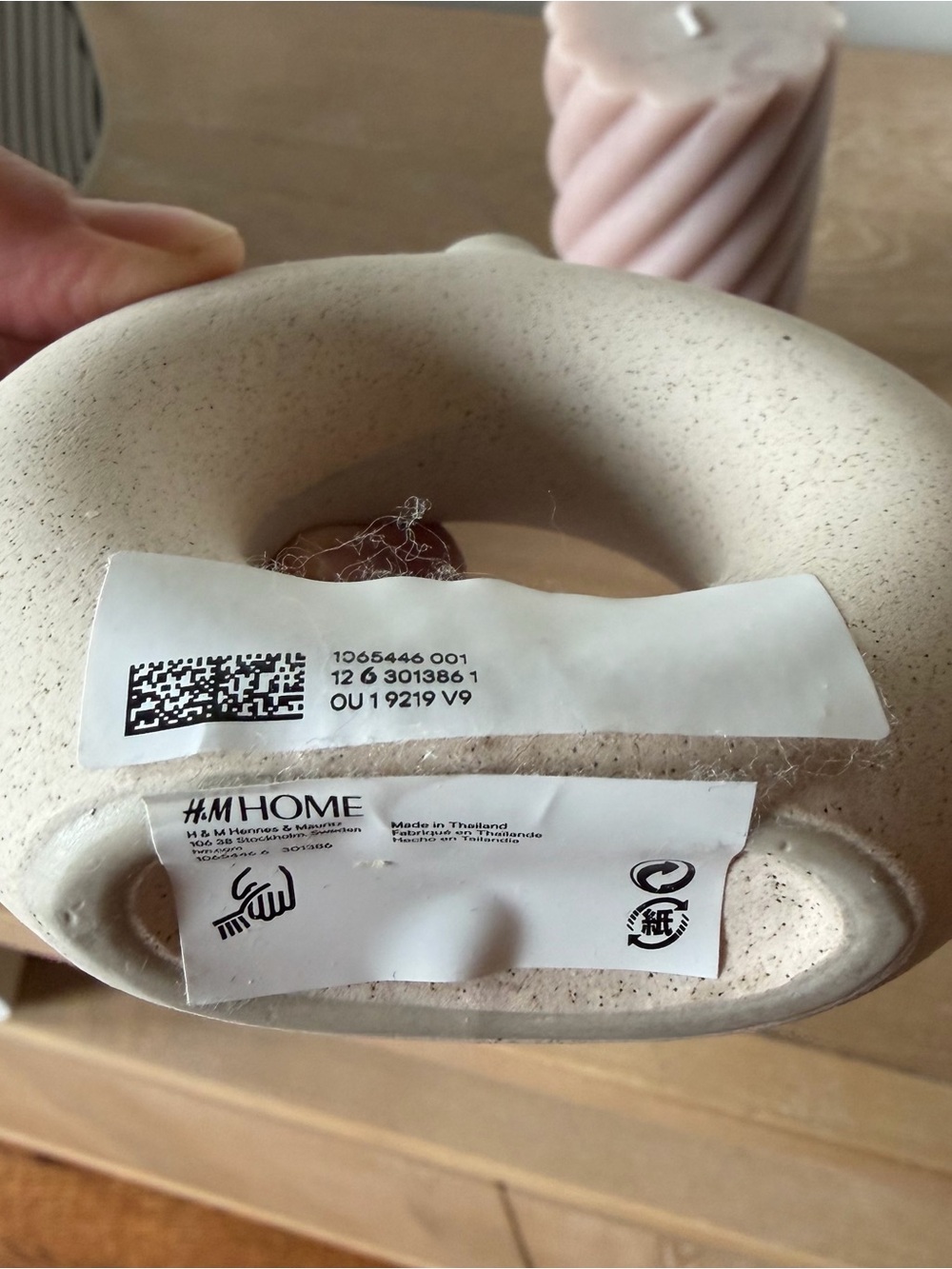 H&M Dusty Pink Spiral Candle and Cream Ceramic Donut Vase - Picture 3 of 4
